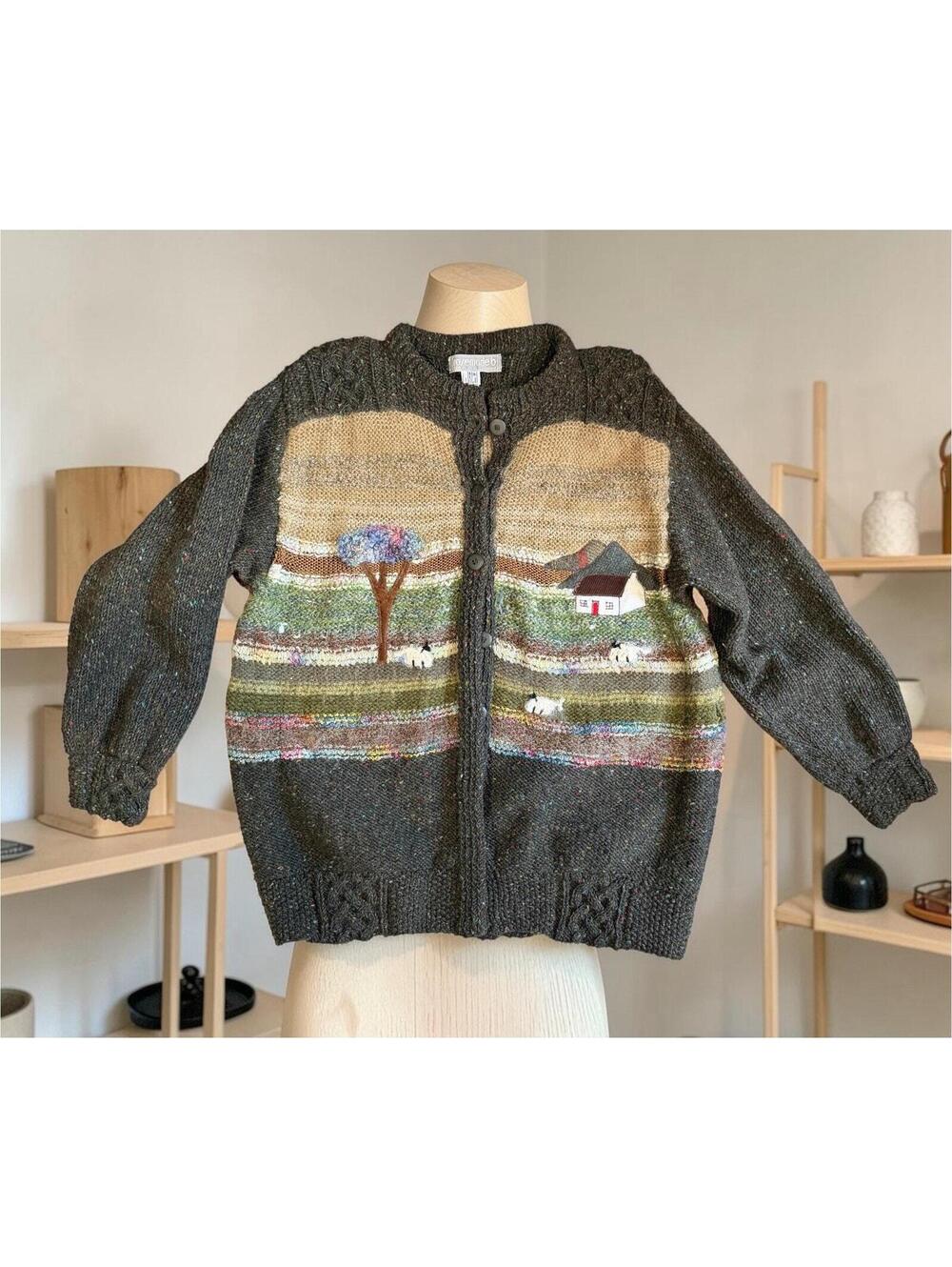 Vintage Rosemarie B Mohair Wool Hand Knit Ireland Cardigan Sweater Sheep Farm